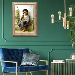 «Вязальщица» в интерьере в классическом стиле с зеленой стеной
