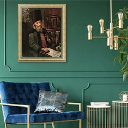 «Portrait of Afanasy Lavrentievich Ordin-Naschokin with the Truce of Andrusovo» в интерьере в классическом стиле с зеленой стеной
