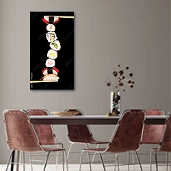 «Стопка суши и роллов» в интерьере столовой с серыми стенами
