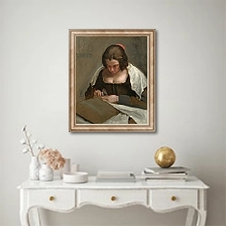 «The Needlewoman, c.1640-50» в интерьере в классическом стиле над столом