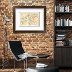 «Карта Праги, конец 19 в. 1» в интерьере кабинета в стиле лофт с кирпичными стенами