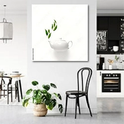 «Белый чайник с зеленым чаем» в интерьере современной светлой кухни