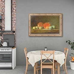 «Peaches, Pears and Plums on a table» в интерьере кухни над обеденным столом