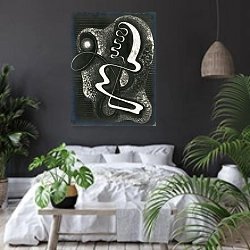 «Kompozycja heliograficzna» в интерьере современной спальни с черными стенами