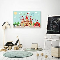 «Замок рыцарей» в интерьере детской комнаты для мальчика с самокатом