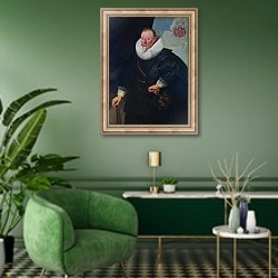 «Портрет мужчины 26» в интерьере гостиной в зеленых тонах