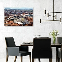 «Австрия, Грац. Панорама» в интерьере современной столовой с черными креслами