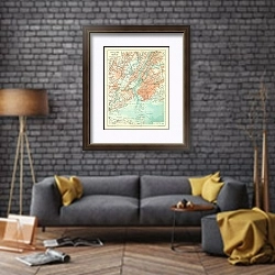 «Карта Нью Йорка и окрестностей 1» в интерьере в стиле лофт над диваном