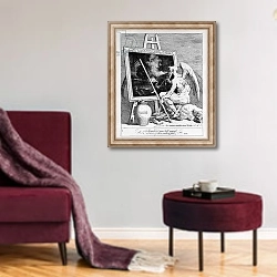 «Time smoking a Picture, 1761» в интерьере гостиной в бордовых тонах