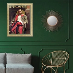 «Portrait of Cesar Cui, 1890» в интерьере классической гостиной с зеленой стеной над диваном