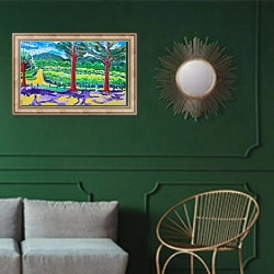 «Wine Country, 2017,» в интерьере классической гостиной с зеленой стеной над диваном