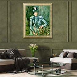«Woman in Blue 1900-02» в интерьере гостиной в оливковых тонах
