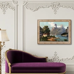 «Домик у озера и гор» в интерьере в классическом стиле над банкеткой