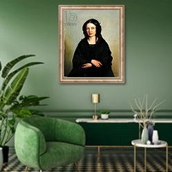 «Mary Kramer, 1845» в интерьере гостиной в зеленых тонах