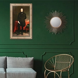 «Portrait of John Russell 1st Earl Russell, 1853» в интерьере классической гостиной с зеленой стеной над диваном