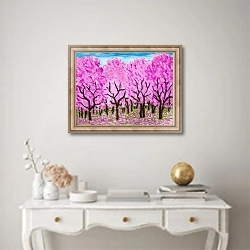«Цветущий сад с розовыми деревьями» в интерьере в классическом стиле над столом