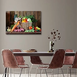 «Натюрморт с садовыми овощами» в интерьере столовой с серыми стенами