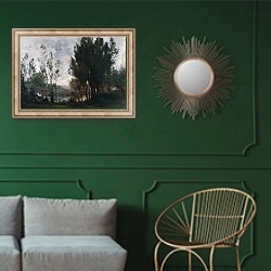 «Ивы» в интерьере классической гостиной с зеленой стеной над диваном