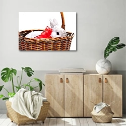 «Кролик в корзинке» в интерьере современной комнаты над комодом