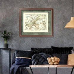 «Карта Средней Азии» в интерьере гостиной в стиле лофт в серых тонах