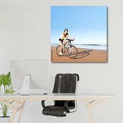 «Велосипедистка на пляже» в интерьере офиса над рабочим местом