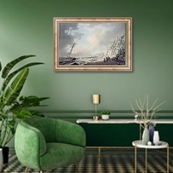 «Dover Cliffs 2» в интерьере гостиной в зеленых тонах