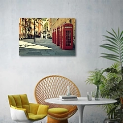 «Лондон. Улицы» в интерьере современной гостиной с желтым креслом