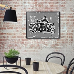«Мотоцикл с люлькой» в интерьере кухни в стиле лофт с кирпичной стеной