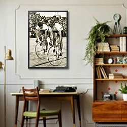 «LtoR:  Toni Merkens and Albert Sellinger starting the 1000 metre bike race at the Berlin Olympic Games, 1936» в интерьере кабинета в стиле ретро над столом