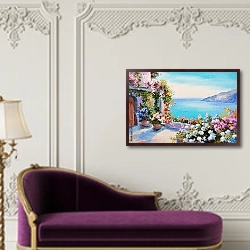 «Домик в цветах у моря » в интерьере в классическом стиле над банкеткой
