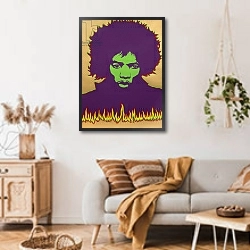 «Hendrix - Fire, 1967» в интерьере гостиной в стиле ретро над диваном