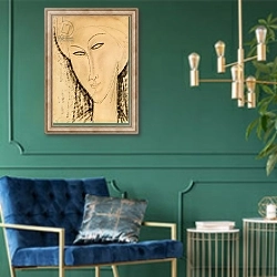 «Head of a Woman 1» в интерьере в классическом стиле с зеленой стеной