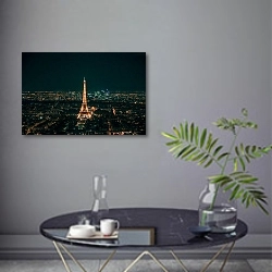 «Вид на ночной Париж» в интерьере современной гостиной в серых тонах