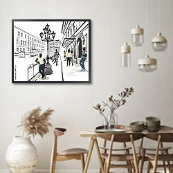 «Европейская улица с людьми » в интерьере в стиле ретро над комодом