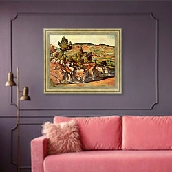 «Горы в Провансе» в интерьере гостиной с розовым диваном