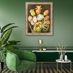 «Flower Study 3» в интерьере гостиной в зеленых тонах