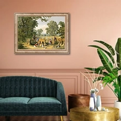 «Illustration for Goldsmith's The Deserted Village» в интерьере классической гостиной над диваном