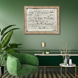 «Trio in G major for violin, harpsichord and violoncello 1786» в интерьере гостиной в зеленых тонах