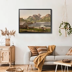 «Норвегия. Вид на Лофотен и Рафтсунд» в интерьере гостиной в стиле ретро над диваном