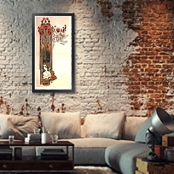«Дореволюционная реклама 17» в интерьере гостиной в стиле лофт с кирпичной стеной
