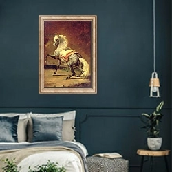 «Dappled Grey Horse» в интерьере классической спальни с темными стенами