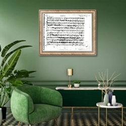 «Ms.225 Sonate Premiere for violin and harpsichord in C major 1782» в интерьере гостиной в зеленых тонах