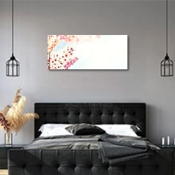 «Веточки вишни в цвету» в интерьере современной спальни с черной кроватью