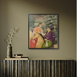 «A Couple on Horseback Beside a Moonlit Lake» в интерьере в этническом стиле в коричневых цветах