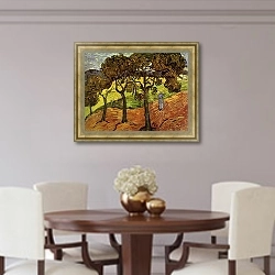 «Пейзаж с деревьями и фигурами» в интерьере столовой в классическом стиле