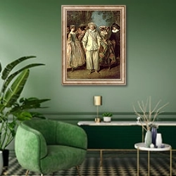 «The Actors of the Commedia dell'Arte» в интерьере гостиной в зеленых тонах