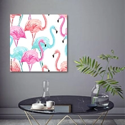 «Фламинго» в интерьере современной гостиной в серых тонах