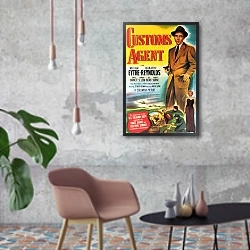 «Film Noir Poster - Customs Agent» в интерьере в стиле лофт с бетонной стеной