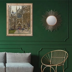 «Вестминстерское Аббатство 3» в интерьере классической гостиной с зеленой стеной над диваном