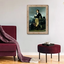 «Portrait of Don Francisco de Borja Tellez Giron c.1816» в интерьере гостиной в бордовых тонах